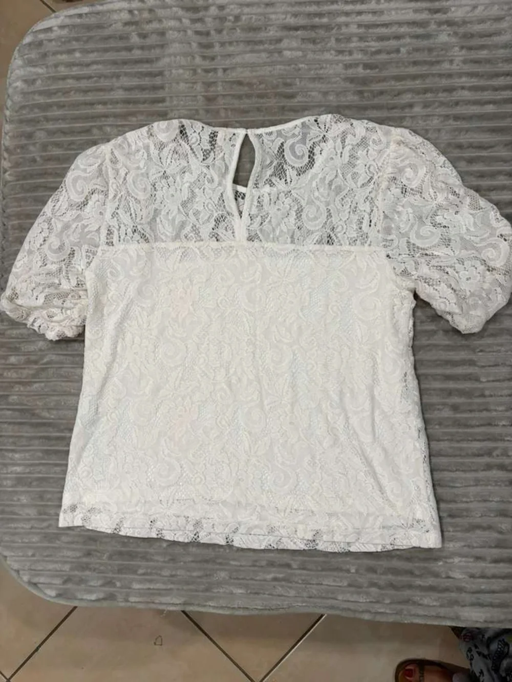 Anthropologie White Lace Puff-Sleeve Blouse